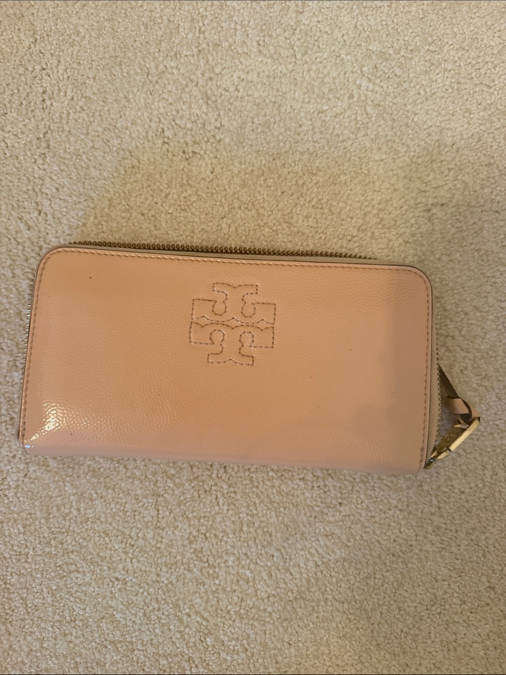 Tory Burch Pink Leather Zip-Around Wallet with Logo